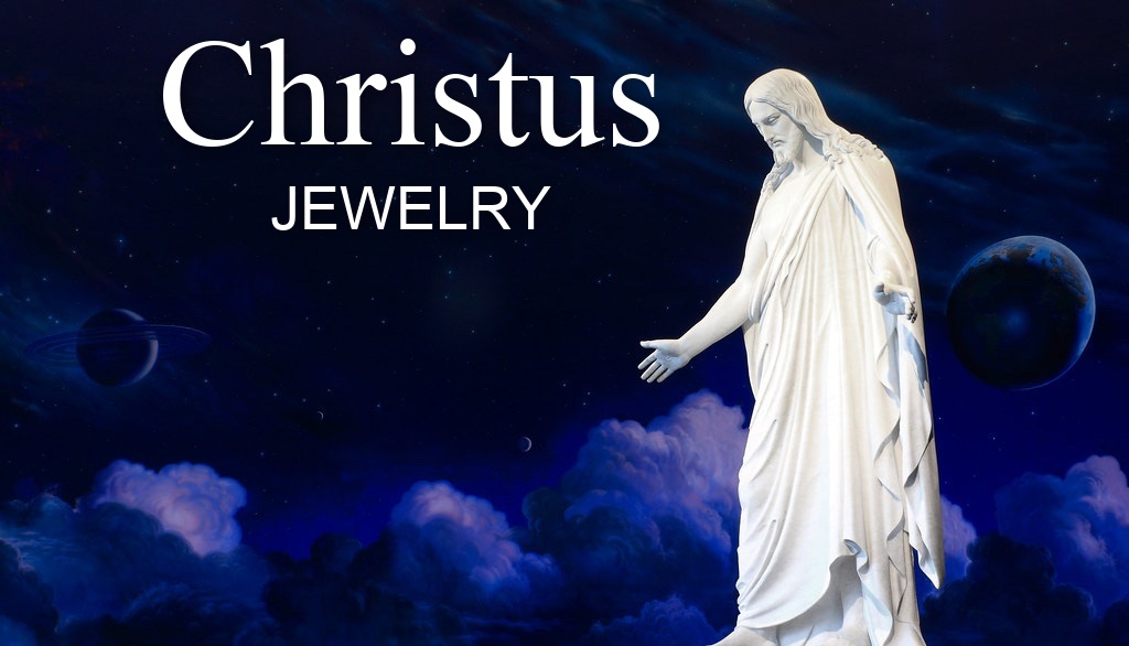 Christus Jewelry — the Christus statue by Bertel Thorvaldsen beneath a painted night sky